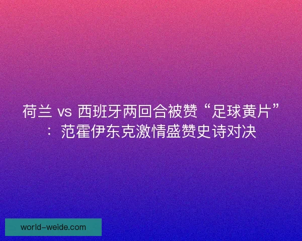 荷兰 vs 西班牙两回合被赞 “足球黄片”：范霍伊东克激情盛赞史诗对决